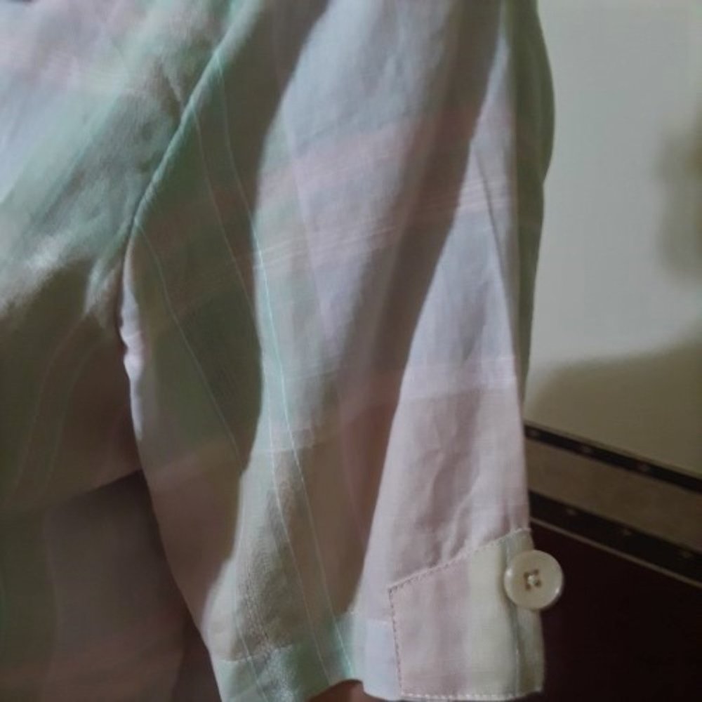 Basic Editions Multi Plaid Collar Button Down Fro… - image 2